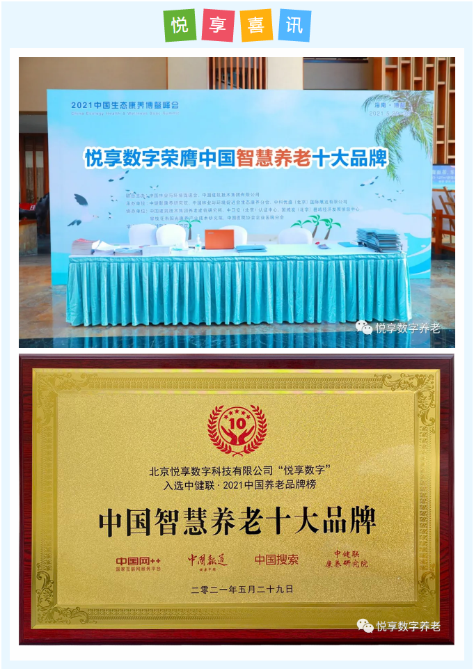 悦享数字荣膺“2021中国智慧养老十大品牌”(图1) 悦享数字荣膺“2021中国智慧养老十大品牌”(图1)